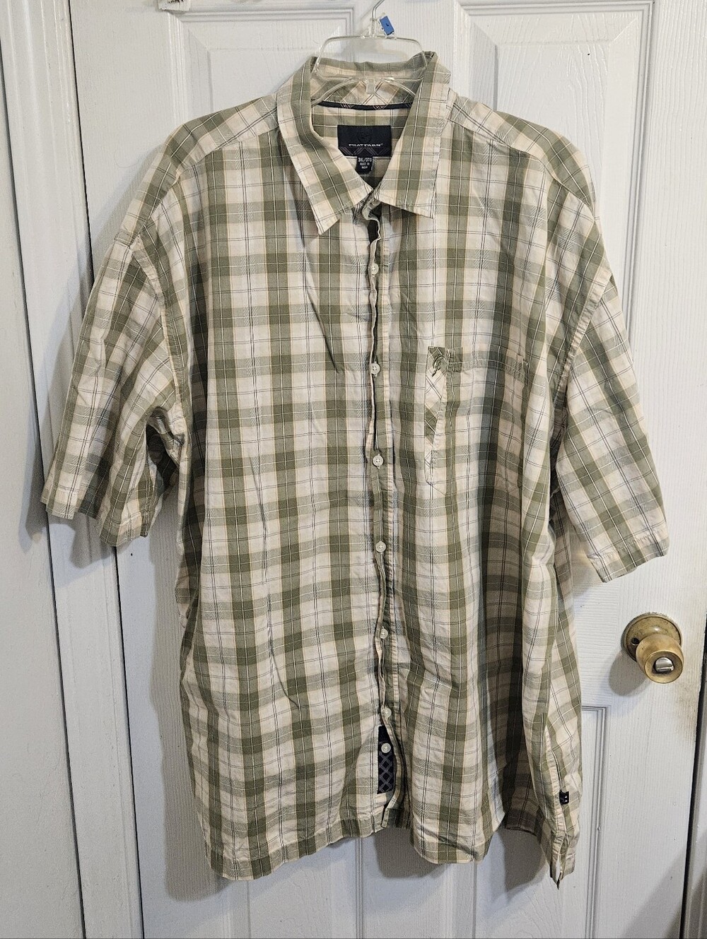 Phat Farm Men's 3XL Plaid Woven Cotton Short Sleeve Button Up Shirt Green Beige